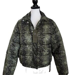 Ashley By 26 International Puffer Jacket Size S Green Snake Print Y2K Cropped